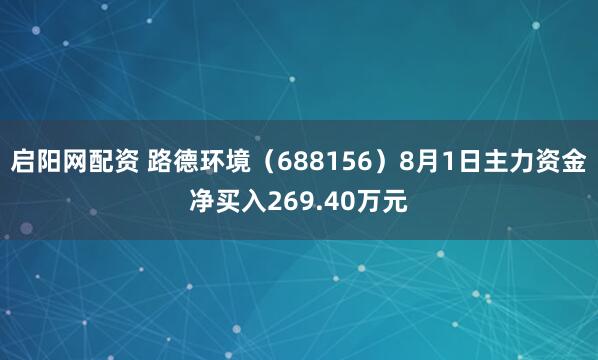 启阳网配资 路德环境（688156）8月1日主力资金净买入269.40万元